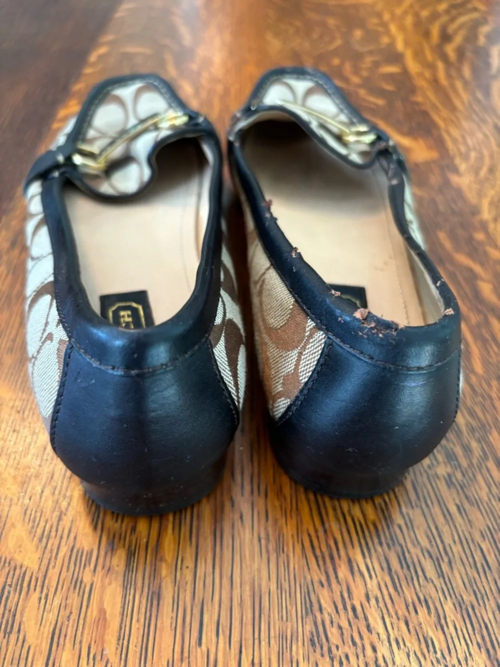 Coach Brown Signature Monogram Canvas Loafers with Gold Hardware